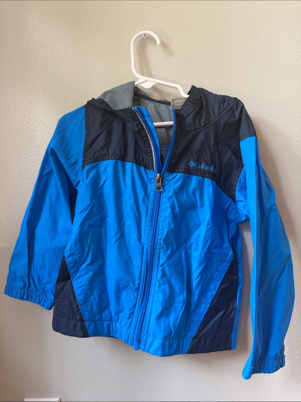 Columbia Bright Blue and Navy Hooded Windbreaker
